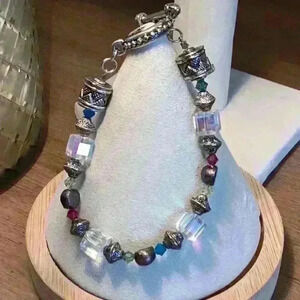 Sivler and Muti Colored Stretch Bracelet